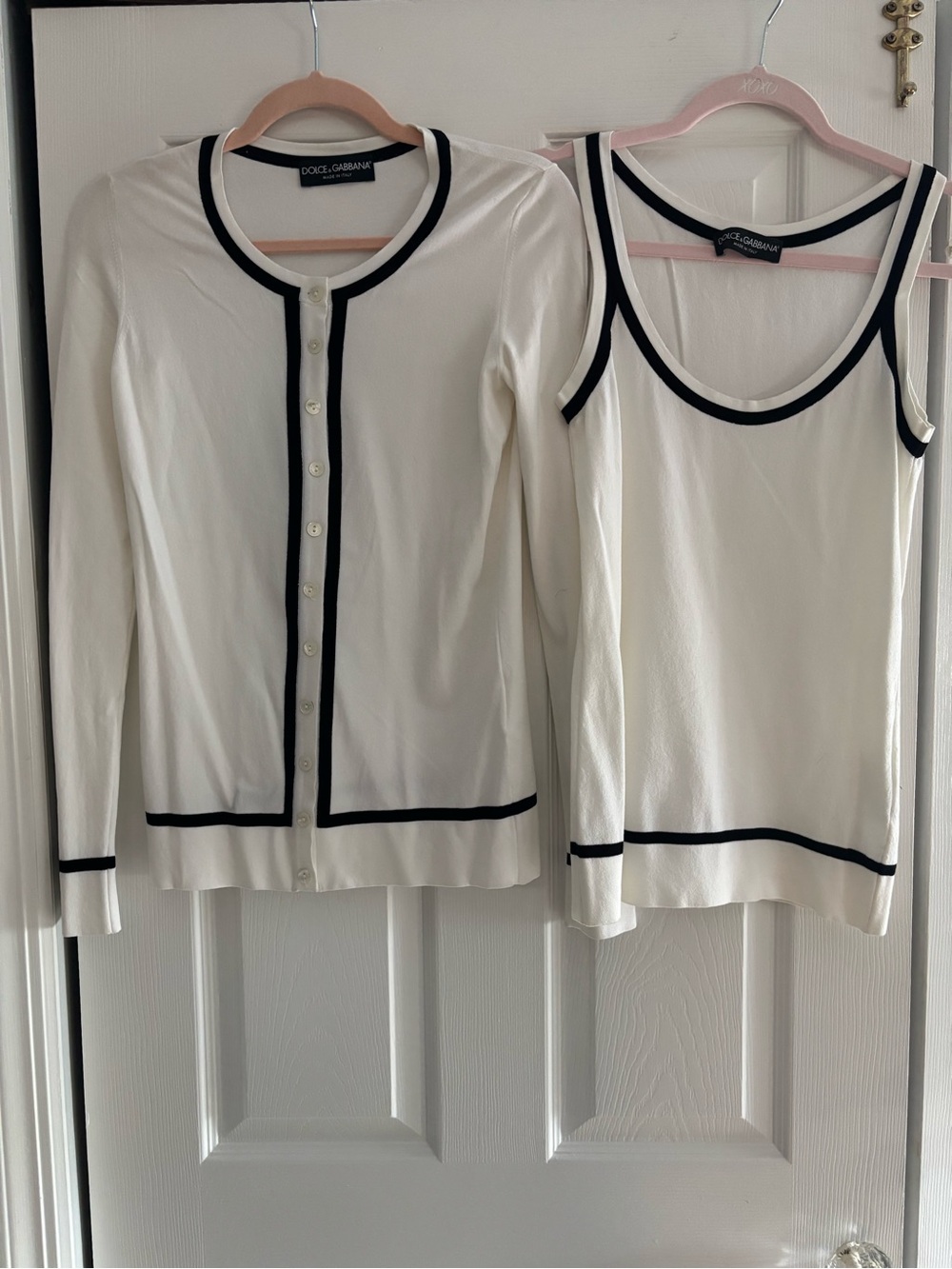 Dolce & Gabbana Ivory Knit Cardigan and Tank with Black Trim